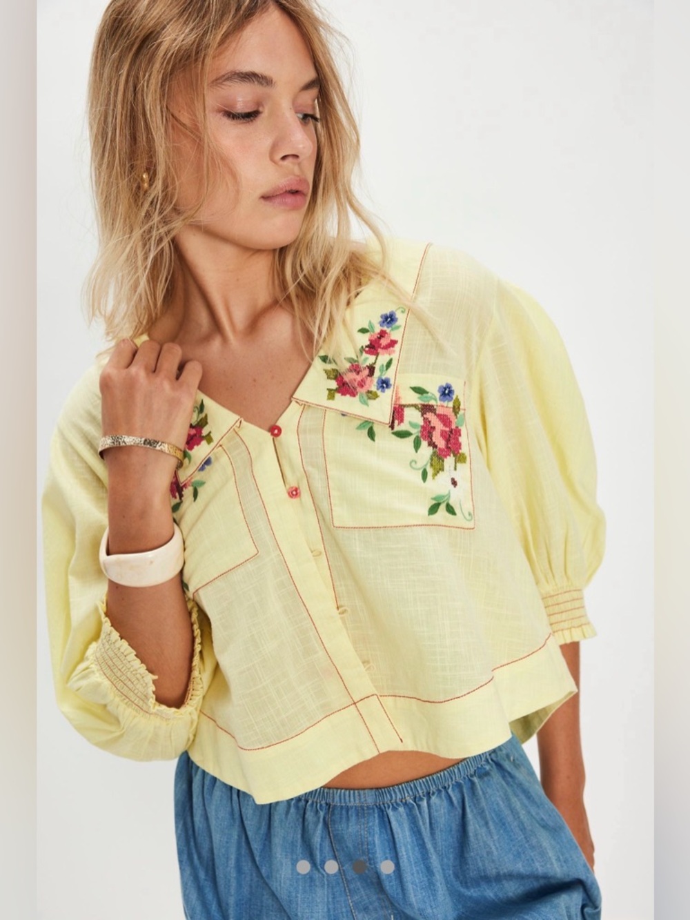 Free People Ryland Blouse Size Large Summer Lemonade Color